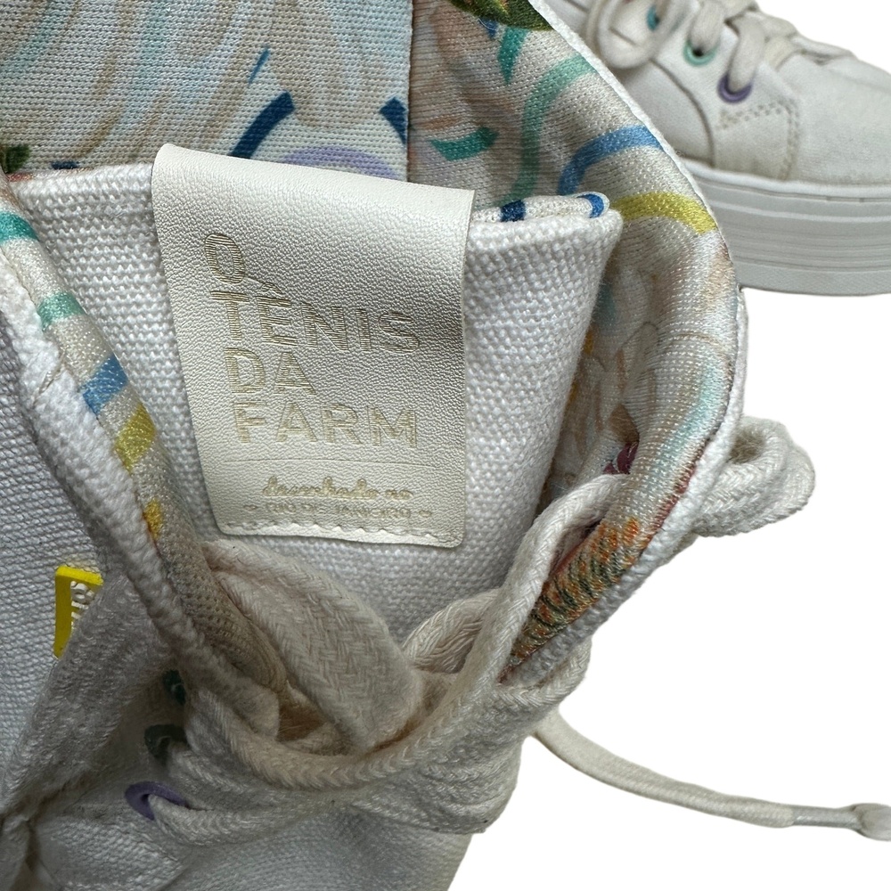 Farm Rio Sneakers White Platform Lace‎ Up Canvas Rainbow Tennis Mule Womens 38 - Picture 8 of 10
